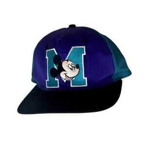 Mickey Unlimited M Vintage Baseball Hat Purple Teal Face 90s Y2k Disney Snapback